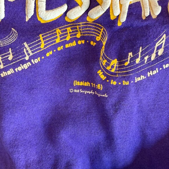 vtg 80s Jesus Messiah purple crewneck sweatshirt size L puff paint double sided - Picture 3 of 14